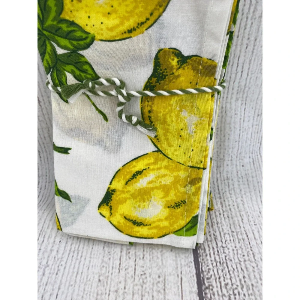 April Cornell Napkins (Set of 10) Yellow Lemon Print White 100% Cotton Fruit